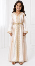 Caftan Johara Rose pale et Blanc Mina